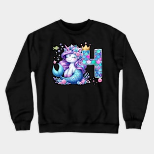 Womens Cute Unicorn Mermaid 4Th Birthday Party 4 Years Old Kids Crewneck Sweatshirt